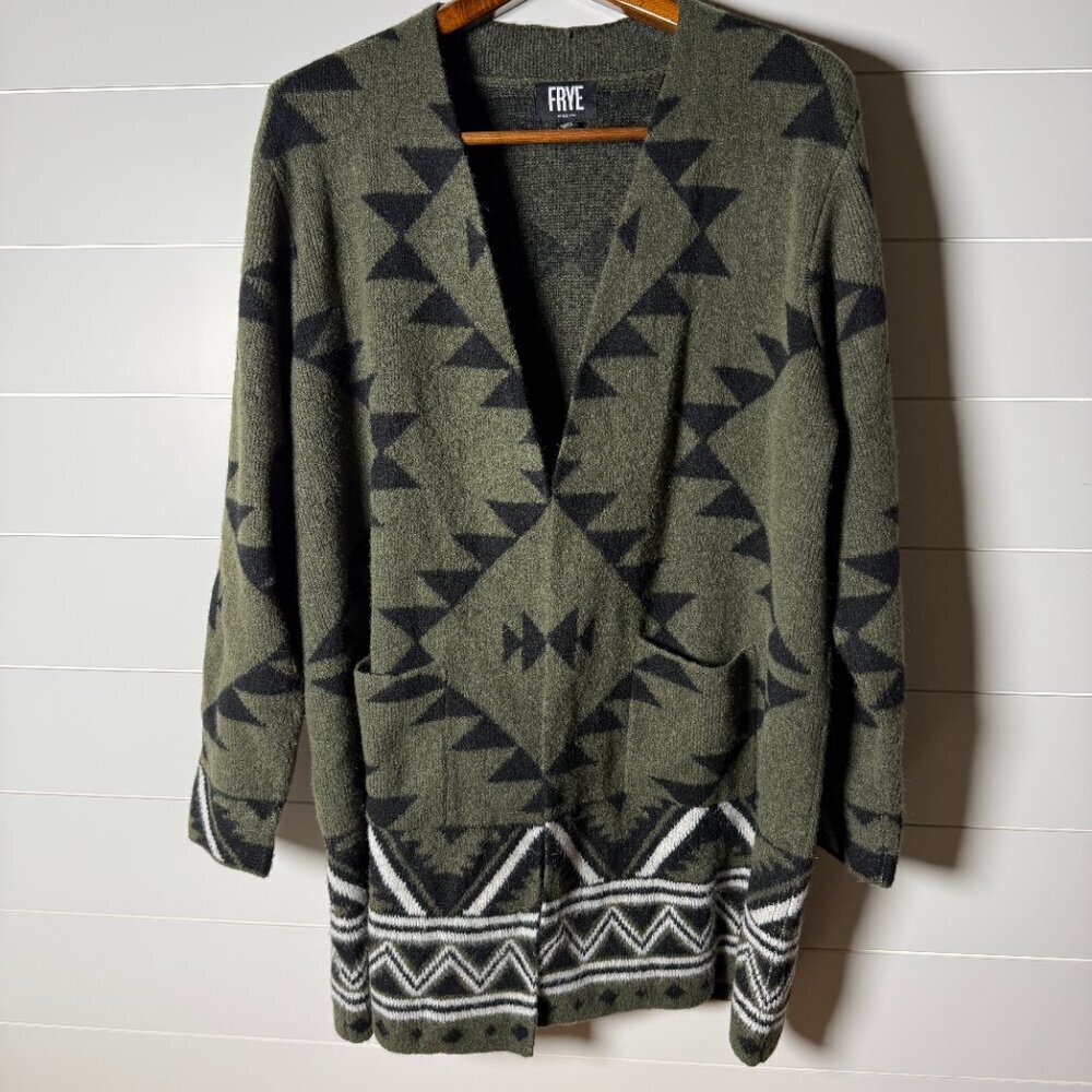 Frye Ladies' Patterned Cardigan Sweater, Army Green X-Large